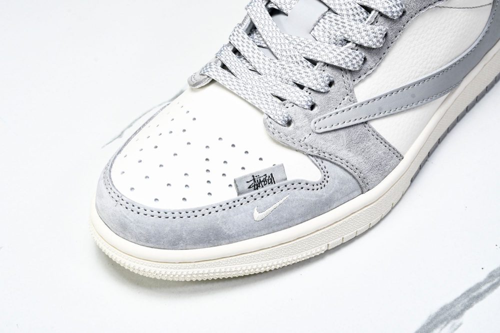 Travis Scott AJ1 Low x Stussy 'Grey White 2.0' (Custom) - Image 9