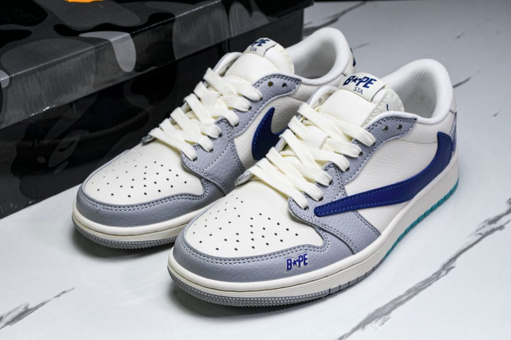 Travis Scott AJ1 Low x BAPE 'Blue Grey White' (Custom) - Image 20