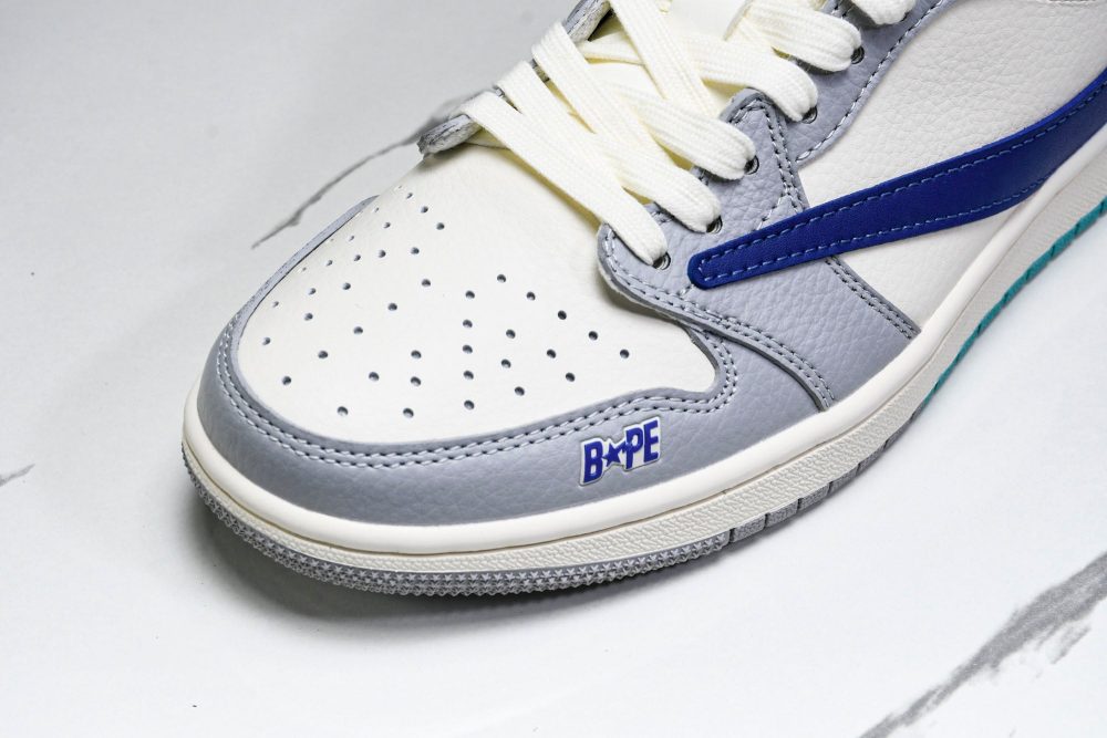 Travis Scott AJ1 Low x BAPE 'Blue Grey White' (Custom) - Image 9