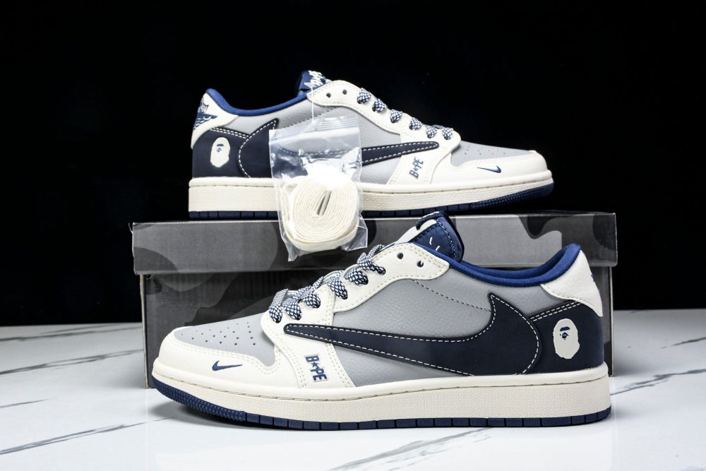 Travis Scott AJ1 Low x BAPE 'Grey Navy' (Custom) - Image 23