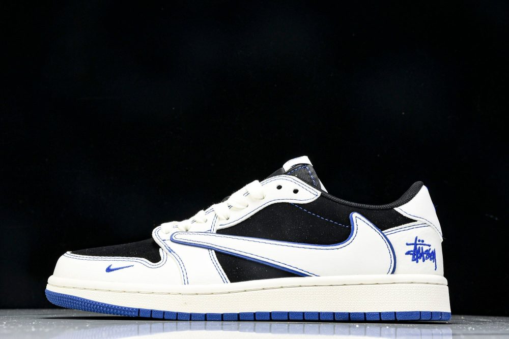 Travis Scott AJ1 Low x Stussy 'Black White Blue' (Custom)