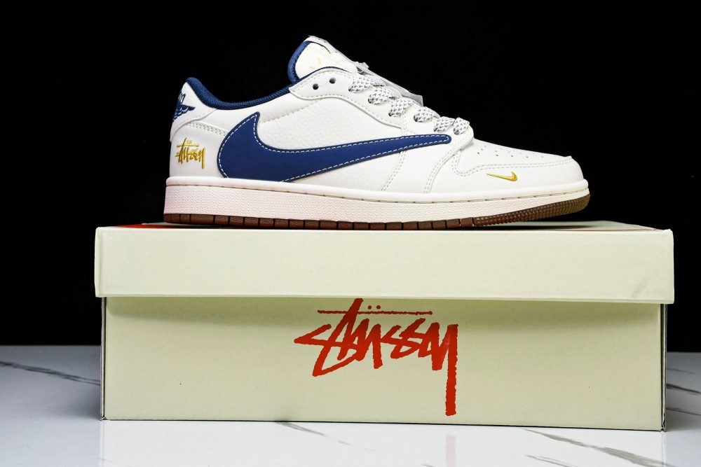 Travis Scott AJ1 Low x Stussy 'White Blue' (Custom) - Image 25