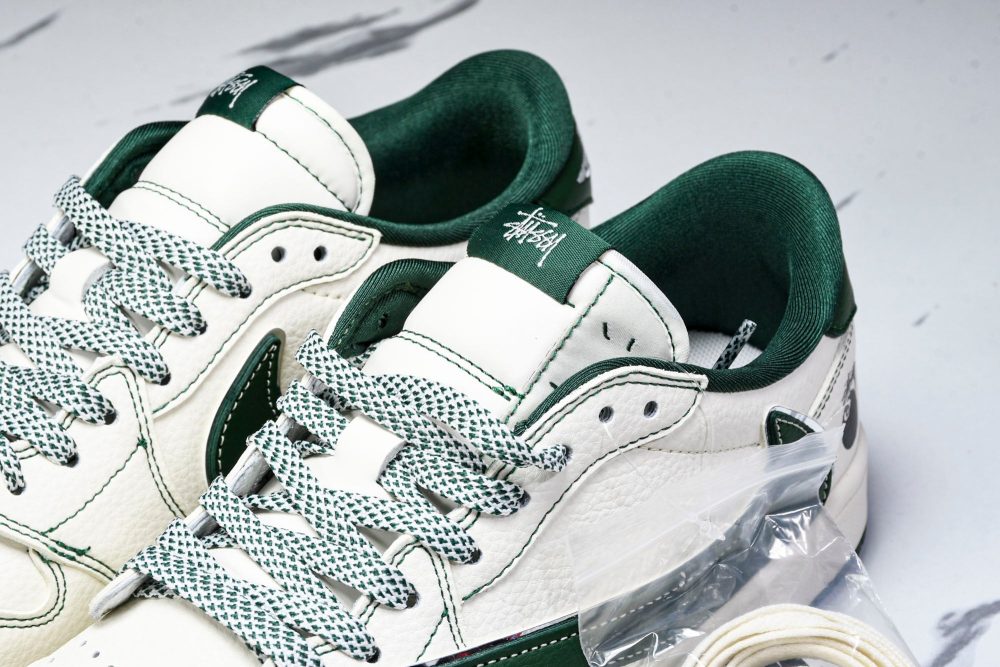 Travis Scott AJ1 Low x Stussy 'White Green' (Custom) - Image 18