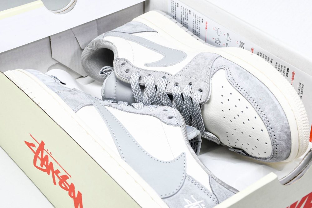 Travis Scott AJ1 Low x Stussy 'Grey White 2.0' (Custom) - Image 21