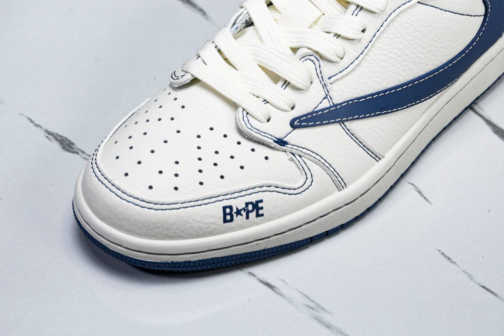 Travis Scott AJ1 Low x BAPE 'White Blue' (Custom) - Image 9